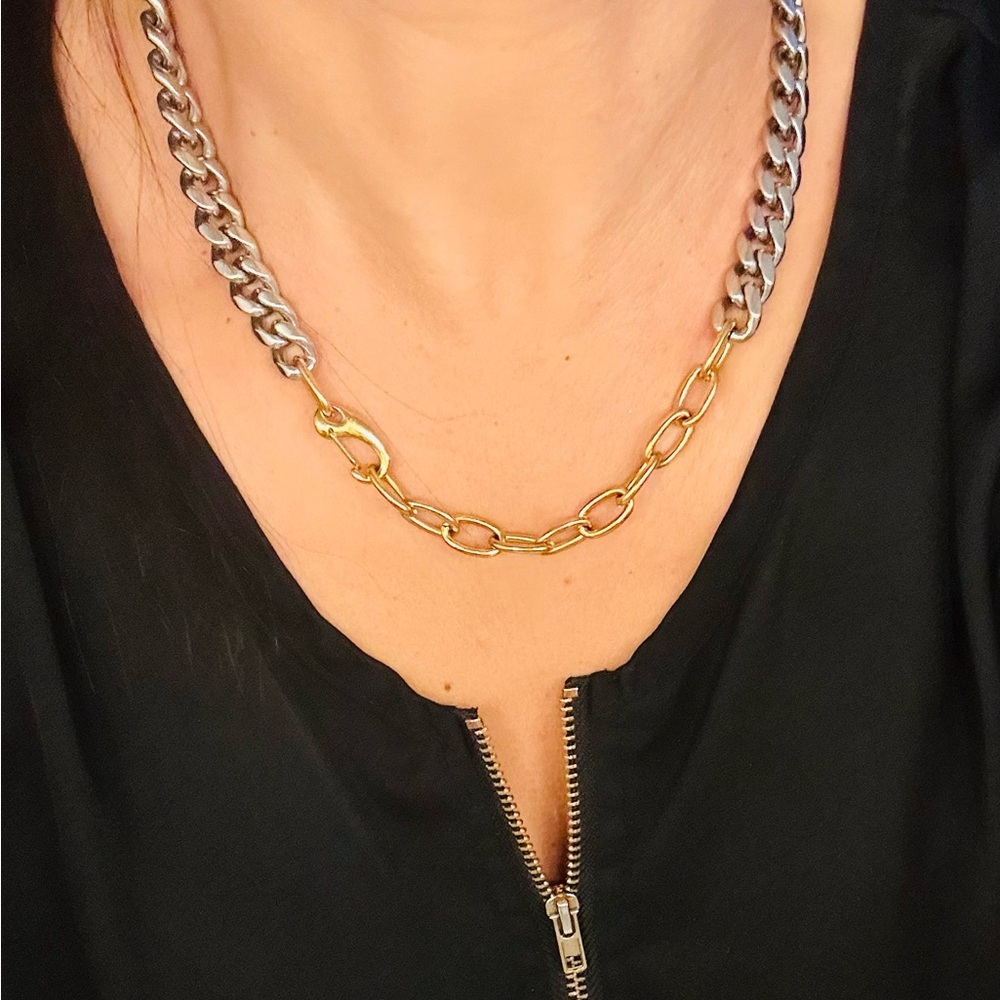 Mixed Stainless Steel Chain Link Necklace - Gold & Silver - Picture 4 of 8